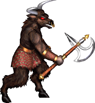 Minotaurs and Minotaur Kings live in labyrinths and devour all who enter. These bull-like humanoids are sure of their ability to dominate in battle and have good morale. This self image is well-founded as they are durable and have a very damaging axe attack.
